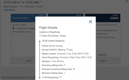 British Airways Fare Classes - Travelling on Points