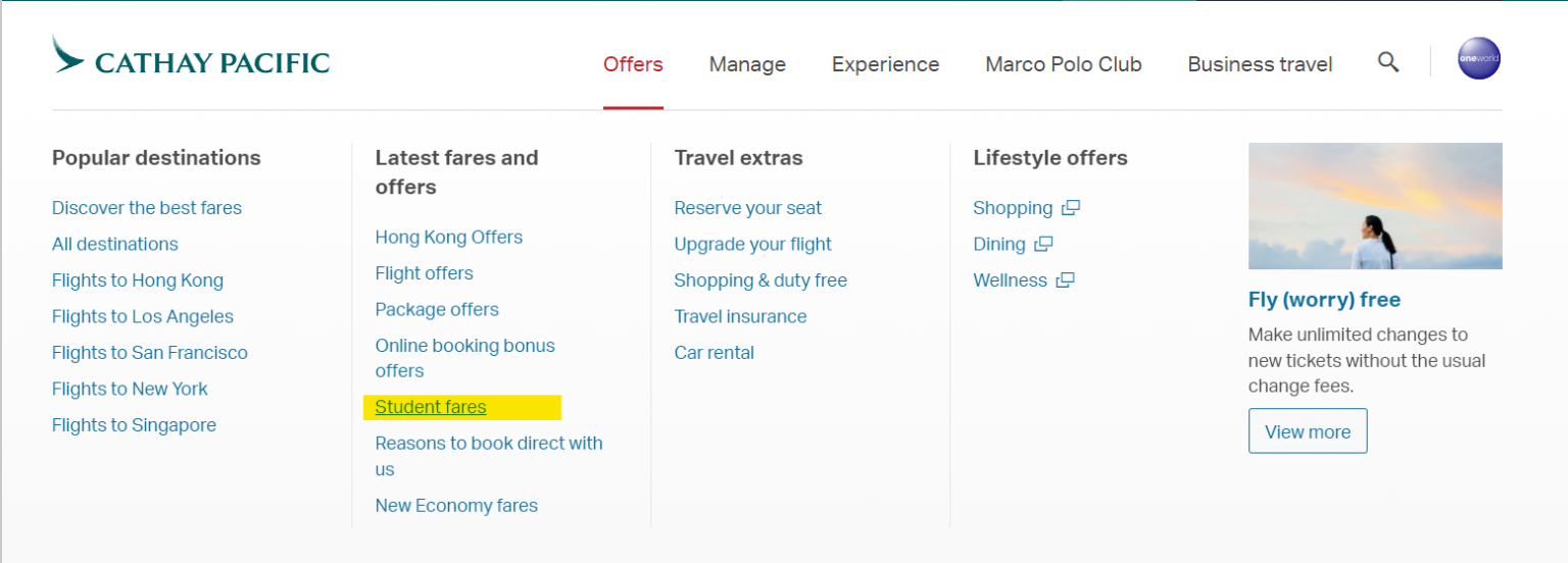 Cathay Pacific Student Fares Travelling on Points